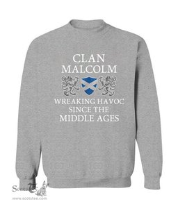 ScotsTee Shop Scottish Malcolm Wreaking Havoc Since The Middle Ages With Two Rampant Lions Sweatshirt