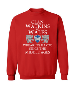 ScotsTee Shop Scottish Watkins of Wales Wreaking Havoc Since The Middle Ages With Two Rampant Lions Sweatshirt