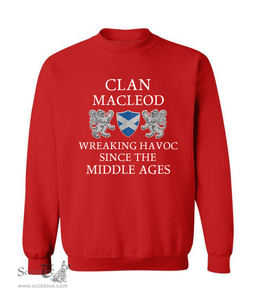 ScotsTee Shop Scottish MacLeod Wreaking Havoc Since The Middle Ages With Two Rampant Lions Sweatshirt