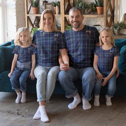 ScotsTee Shop Scottish Hannay Blue Clan Crest Tartan T Shirt for Family Tartan Matching Family T Shirts