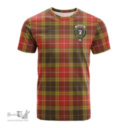 ScotsTee Shop Scottish Buchanan Old Set Weathered Clan Crest Tartan T Shirt for Family Tartan Matching Family T Shirts