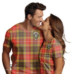 ScotsTee Shop Scottish Buchanan Old Set Weathered Clan Crest Tartan T Shirt for Family Tartan Matching Family T Shirts