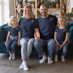 ScotsTee Shop Scottish Cockburn Blue Clan Crest Tartan T Shirt for Family Tartan Matching Family T Shirts