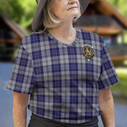 ScotsTee Shop Scottish MacPherson Dress Blue Clan Crest Tartan T Shirt for Family Tartan Matching Family T Shirts