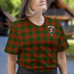 ScotsTee Shop Scottish Menzies Green Modern Clan Crest Tartan T Shirt for Family Tartan Matching Family T Shirts