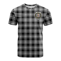 ScotsTee Shop Scottish Menzies Black and White Clan Crest Tartan T Shirt for Family Tartan Matching Family T Shirts