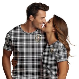 ScotsTee Shop Scottish Menzies Black and White Clan Crest Tartan T Shirt for Family Tartan Matching Family T Shirts