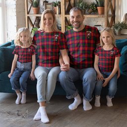 ScotsTee Shop Scottish Riddell Clan Crest Tartan T Shirt for Family Tartan Matching Family T Shirts