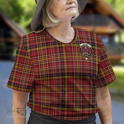ScotsTee Shop Scottish Ogilvie (Ogilvy) of Strathallan Clan Crest Tartan T Shirt for Family Tartan Matching Family T Shirts