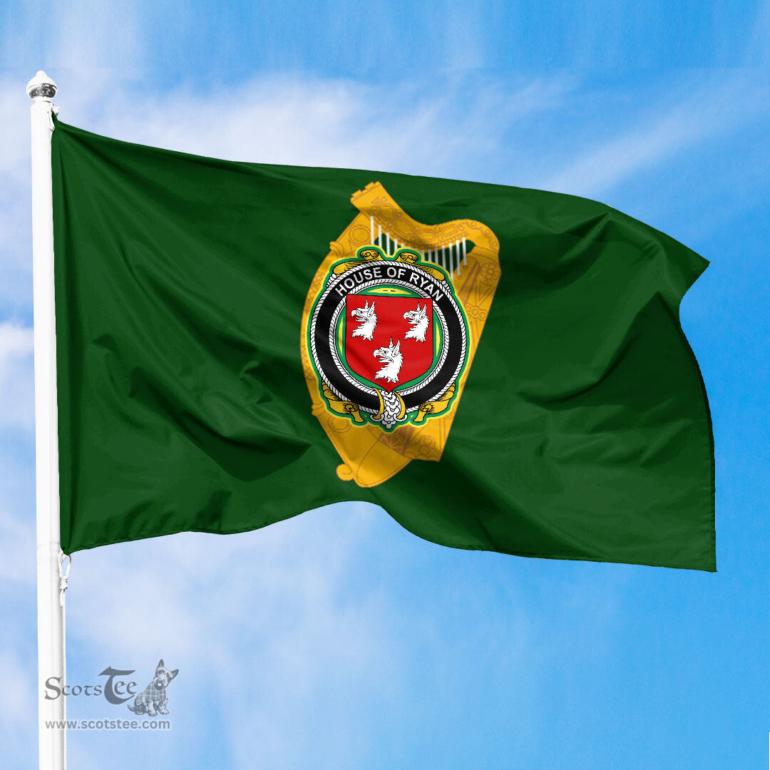 ScotsTee Shop Irish House of RYAN O Mulrian Coat of Arms Irish Family Crest Flag of Leinster Flag