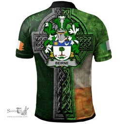 ScotsTee Shop Irish Beirne or O'Beirne Coat of Arms Irish Polo Shirt Irish Claddagh Cross Polo Shirt