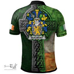 ScotsTee Shop Irish Beaumont Coat of Arms Irish Polo Shirt Irish Claddagh Cross Polo Shirt