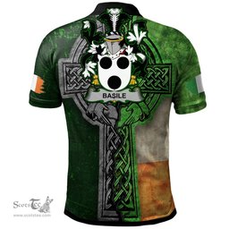 ScotsTee Shop Irish Basile Coat of Arms Irish Polo Shirt Irish Claddagh Cross Polo Shirt