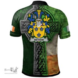 ScotsTee Shop Irish Betham Coat of Arms Irish Polo Shirt Irish Claddagh Cross Polo Shirt