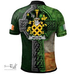 ScotsTee Shop Irish Bellew Coat of Arms Irish Polo Shirt Irish Claddagh Cross Polo Shirt