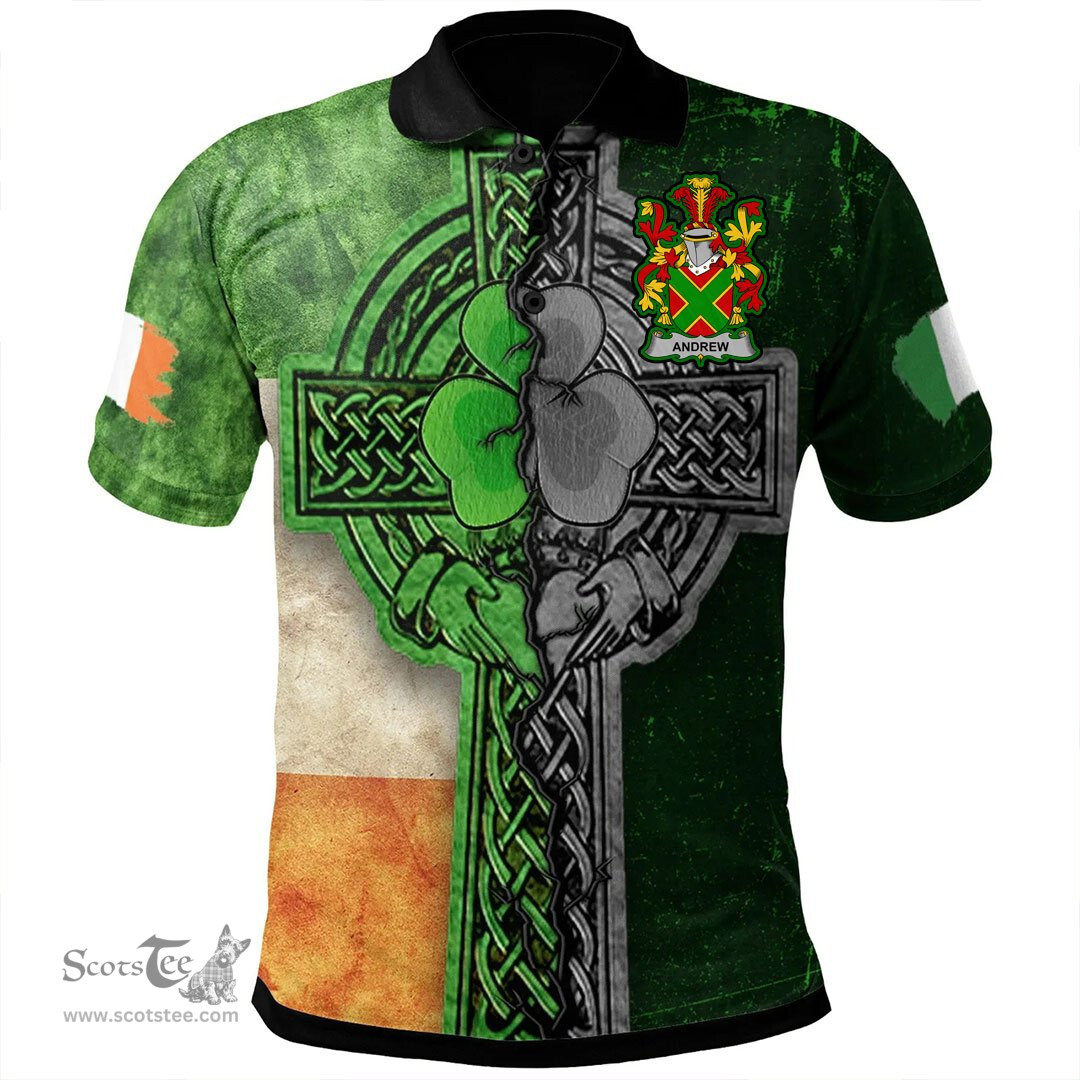 ScotsTee Shop Irish Andrew Coat of Arms Irish Polo Shirt Irish Claddagh Cross Polo Shirt