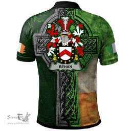 ScotsTee Shop Irish Behan Coat of Arms Irish Polo Shirt Irish Claddagh Cross Polo Shirt