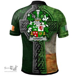 ScotsTee Shop Irish Conroy or O'Conry Coat of Arms Irish Polo Shirt Irish Claddagh Cross Polo Shirt