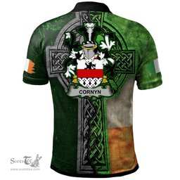 ScotsTee Shop Irish Cornyn or O'Cornyn Coat of Arms Irish Polo Shirt Irish Claddagh Cross Polo Shirt