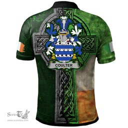 ScotsTee Shop Irish Coulter or O'Coulter Coat of Arms Irish Polo Shirt Irish Claddagh Cross Polo Shirt