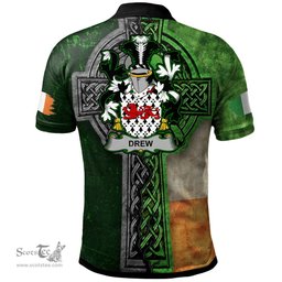 ScotsTee Shop Irish Drew Coat of Arms Irish Polo Shirt Irish Claddagh Cross Polo Shirt