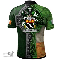 ScotsTee Shop Irish Clements Coat of Arms Irish Polo Shirt Irish Claddagh Cross Polo Shirt