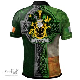 ScotsTee Shop Irish Browne Coat of Arms Irish Polo Shirt Irish Claddagh Cross Polo Shirt
