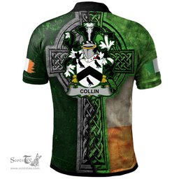 ScotsTee Shop Irish Collin Coat of Arms Irish Polo Shirt Irish Claddagh Cross Polo Shirt
