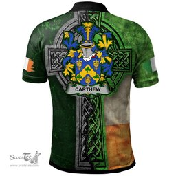 ScotsTee Shop Irish Carthew Coat of Arms Irish Polo Shirt Irish Claddagh Cross Polo Shirt