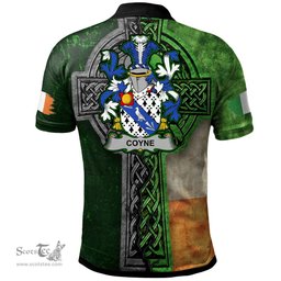 ScotsTee Shop Irish Coyne or O'Coyne Coat of Arms Irish Polo Shirt Irish Claddagh Cross Polo Shirt