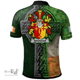 ScotsTee Shop Irish Branigan or O'Branagan Coat of Arms Irish Polo Shirt Irish Claddagh Cross Polo Shirt