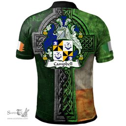 ScotsTee Shop Irish Campbell Coat of Arms Irish Polo Shirt Irish Claddagh Cross Polo Shirt