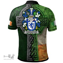 ScotsTee Shop Irish Creighton Coat of Arms Irish Polo Shirt Irish Claddagh Cross Polo Shirt