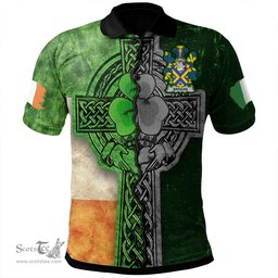 ScotsTee Shop Irish Brogan or O'Brogan Coat of Arms Irish Polo Shirt Irish Claddagh Cross Polo Shirt