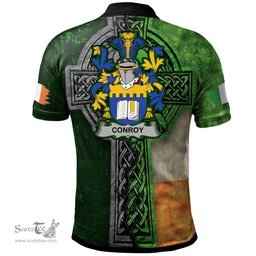 ScotsTee Shop Irish Conroy or O'Mulconroy Coat of Arms Irish Polo Shirt Irish Claddagh Cross Polo Shirt