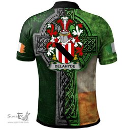 ScotsTee Shop Irish Delahyde Coat of Arms Irish Polo Shirt Irish Claddagh Cross Polo Shirt