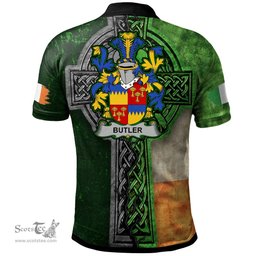 ScotsTee Shop Irish Butler Coat of Arms Irish Polo Shirt Irish Claddagh Cross Polo Shirt