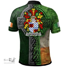 ScotsTee Shop Irish Chichester Coat of Arms Irish Polo Shirt Irish Claddagh Cross Polo Shirt