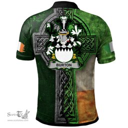 ScotsTee Shop Irish Burton Coat of Arms Irish Polo Shirt Irish Claddagh Cross Polo Shirt
