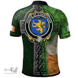 ScotsTee Shop Irish House of O'HARTAGAN Coat of Arms Irish Polo Shirt Irish Claddagh Cross Polo Shirt