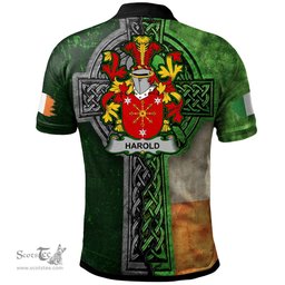 ScotsTee Shop Irish Harold or Harrell Coat of Arms Irish Polo Shirt Irish Claddagh Cross Polo Shirt