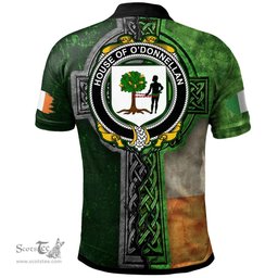 ScotsTee Shop Irish House of O'DONNELLAN Coat of Arms Irish Polo Shirt Irish Claddagh Cross Polo Shirt