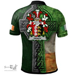 ScotsTee Shop Irish Grady or O'Grady Coat of Arms Irish Polo Shirt Irish Claddagh Cross Polo Shirt