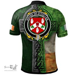 ScotsTee Shop Irish House of O'CULLEN Coat of Arms Irish Polo Shirt Irish Claddagh Cross Polo Shirt
