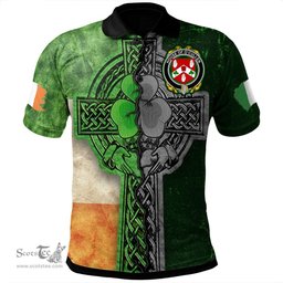 ScotsTee Shop Irish House of O'CULLEN Coat of Arms Irish Polo Shirt Irish Claddagh Cross Polo Shirt