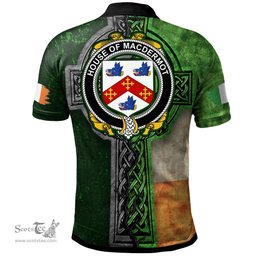 ScotsTee Shop Irish House of MACDERMOT Coat of Arms Irish Polo Shirt Irish Claddagh Cross Polo Shirt