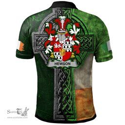ScotsTee Shop Irish Hewson Coat of Arms Irish Polo Shirt Irish Claddagh Cross Polo Shirt