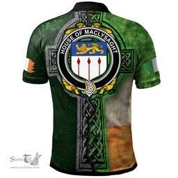 ScotsTee Shop Irish House of MACLYSAGHT Coat of Arms Irish Polo Shirt Irish Claddagh Cross Polo Shirt
