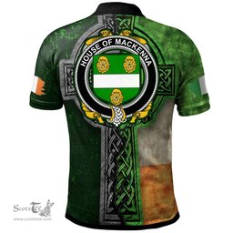 ScotsTee Shop Irish House of MACKENNA Coat of Arms Irish Polo Shirt Irish Claddagh Cross Polo Shirt