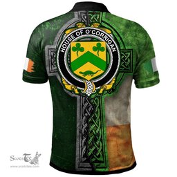 ScotsTee Shop Irish House of O'CORRIGAN Coat of Arms Irish Polo Shirt Irish Claddagh Cross Polo Shirt